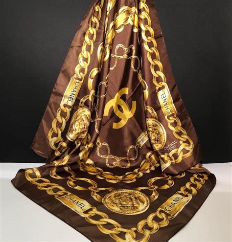 vintage chanel silk scarf chandelier|Chanel black and gold scarf.